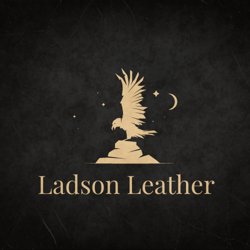 Ladson leather logo featuring a raven with the text ladson leather below it